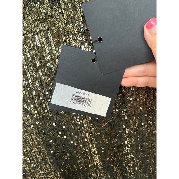 Ieena for Mac Duggal Women's Olive Sequins One-Shoulder Ruched Gown Dress Size 4 - Picture 7 of 8